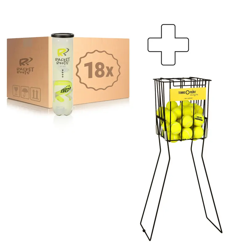 18 tubes de 4 Club Tennisball + panier ramasse balles