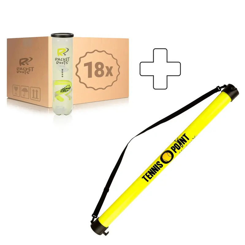 18 tubes de 4 Club Tennisball + ramasse balles forme tube