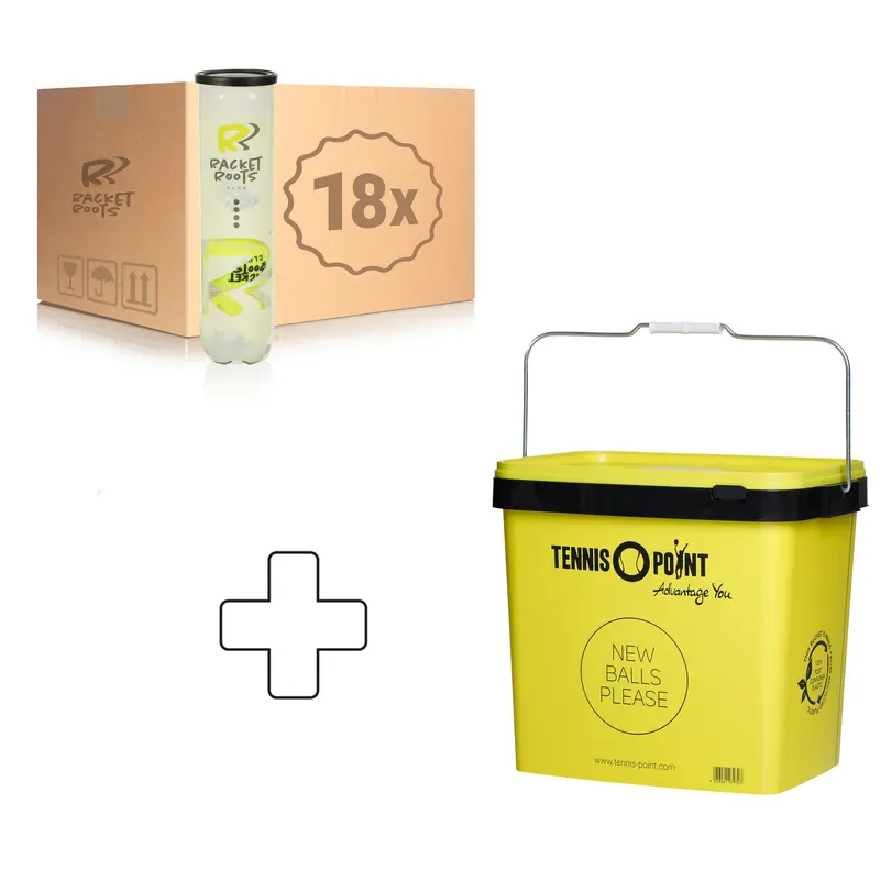18 tubes de 4 Club Tennisball + seau à balles