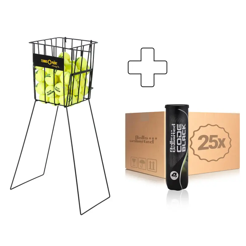 25 tubes de 4 Code Black + panier ramasse balles