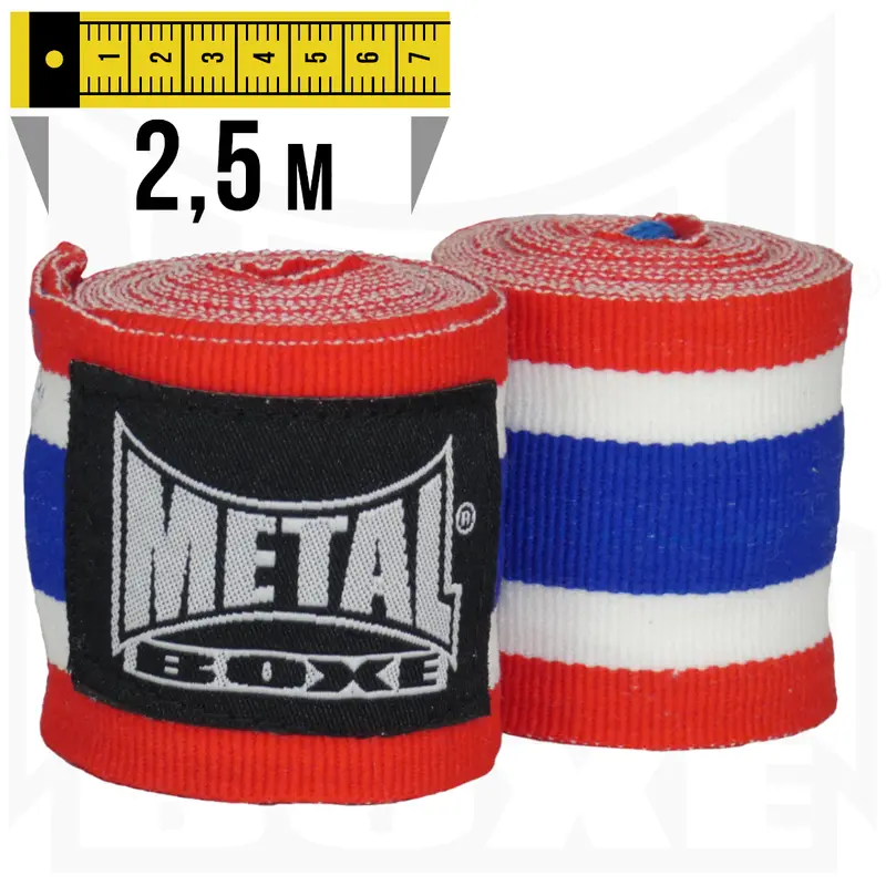 Bandages de Boxe Metal Boxe – 2,5 m – Bleu/Blanc/Rouge