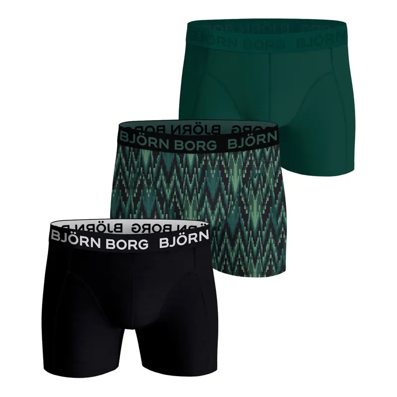 Cotton Stretch Caleçon Pack de 3 Hommes - noir, vert foncé