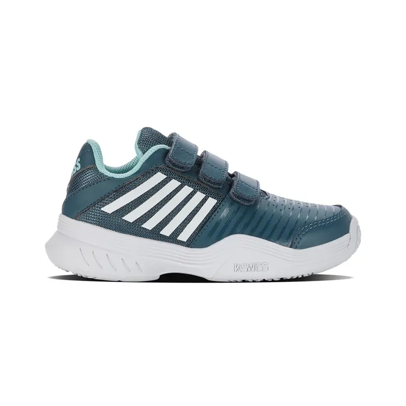 Court Express Strap Omni Chaussures Toutes Surfaces Enfants-Bleu Petrol, Blanc