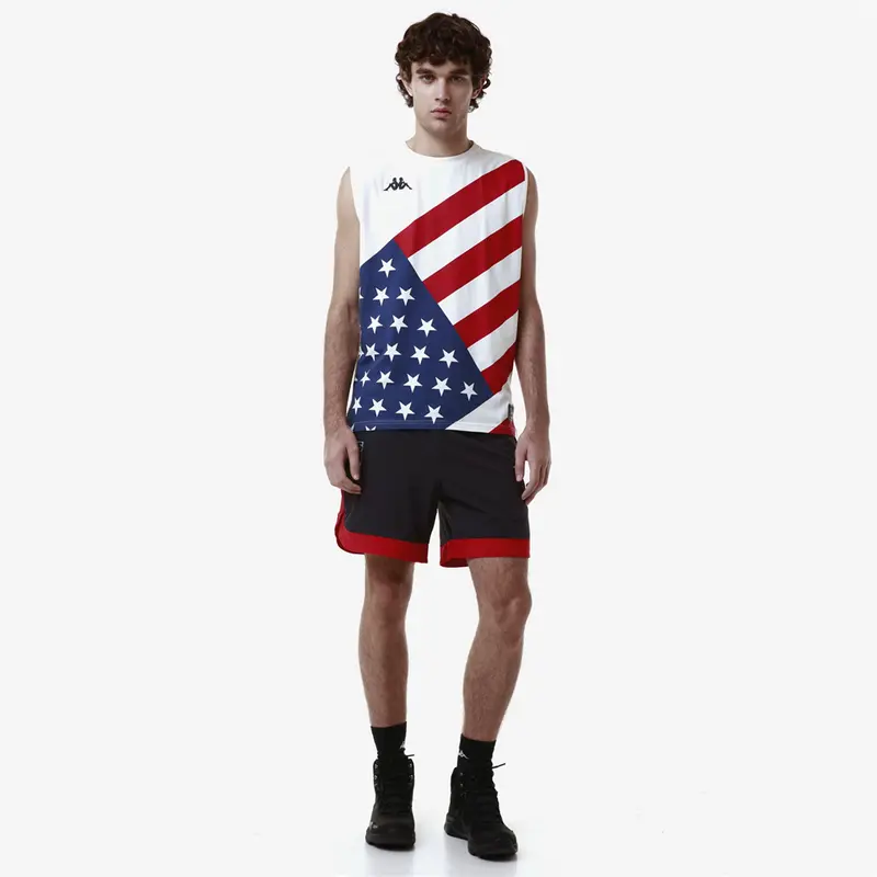 DRIDECA US - T-Shirts & Top - Tank - Unisex - White Milk-Blue Dk-Red