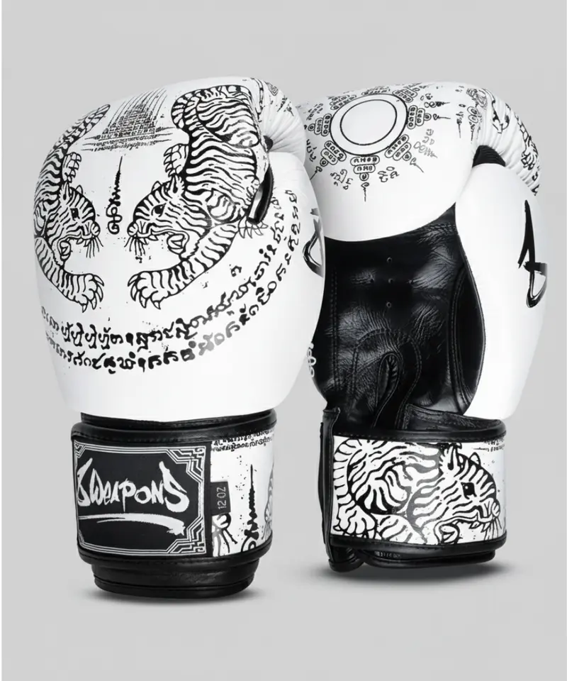 Gants De Boxe 8 Weapons Sak Yant Tigers - Blanc/Noir