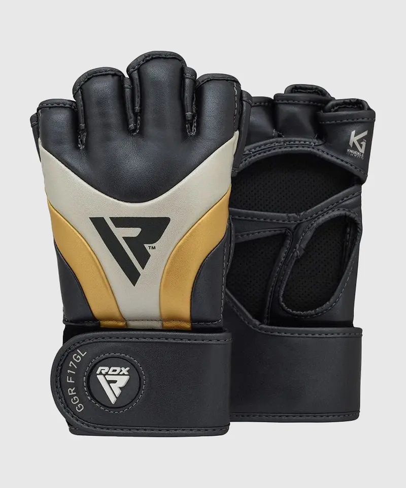 Gants de MMA Grappling RDX Sports Aura T-17 - Noir/Blanc/Or
