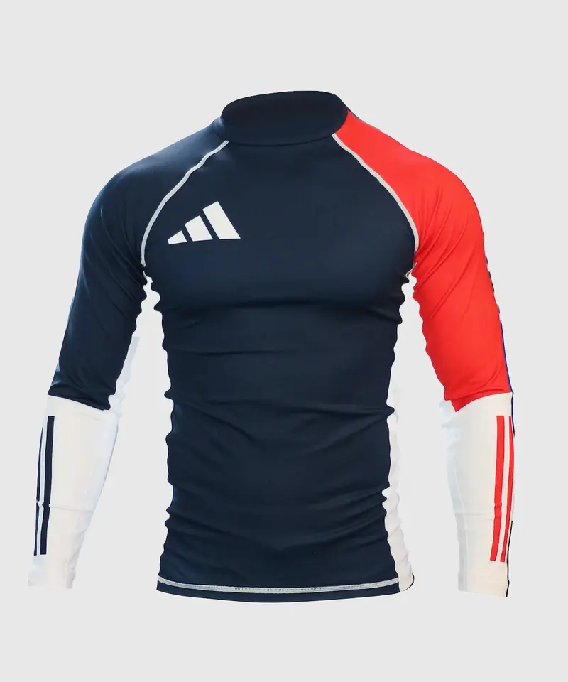 Haut de compression manches longues Adidas – Bleu/Blanc/Rouge