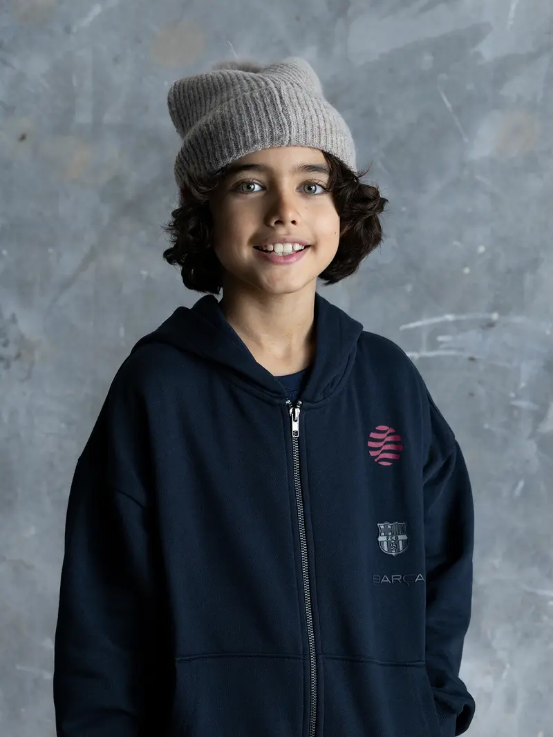 Hoodie Zip Navy Barça Organic Goals - Junior