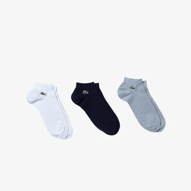 LOT DE 3 PAIRES DE SOCQUETTES LACOSTE - BLEU GRIS NOIR