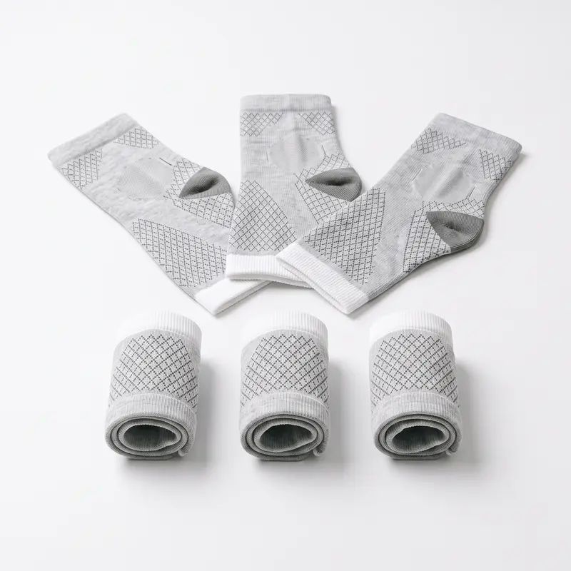 Manchon de Compression Cheville & Pied - Bout Ouvert - Blanc - Lot de 3 Paires