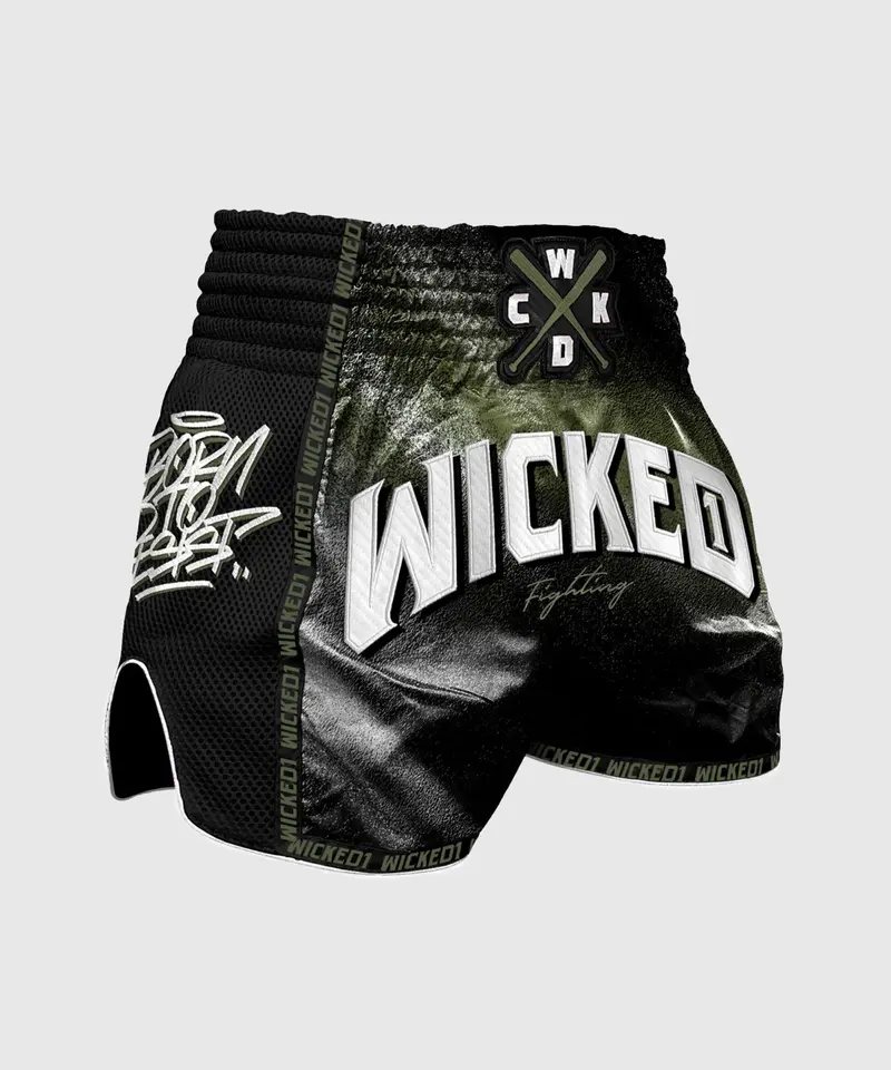 Muay-Thai Short Wicked One Spraying – Noir/Kaki