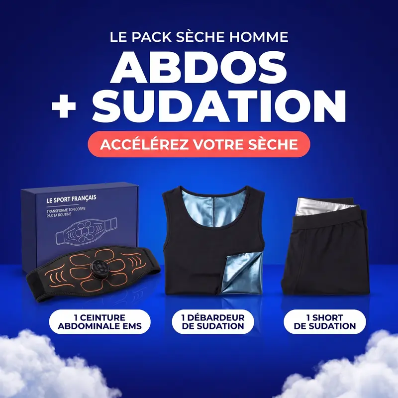 Pack Sèche Homme — ceinture EMS, débardeur et short de sudation