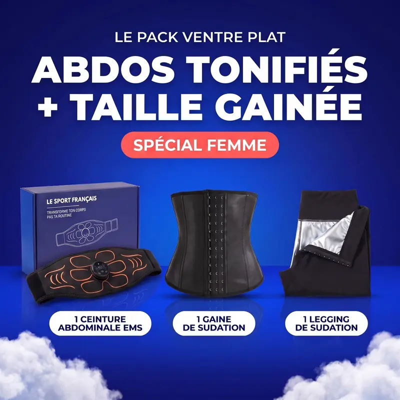 Pack Ventre Plat Femme — ceinture EMS, gaine et legging de sudation