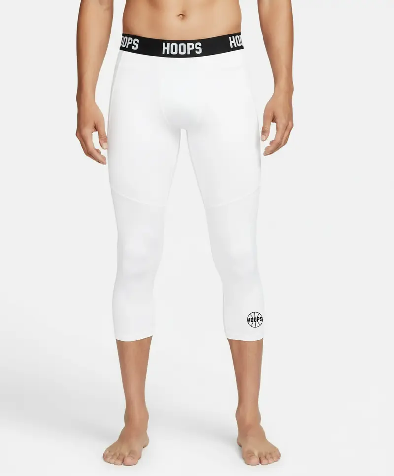 Pantalon de Compression Basketball 3/4 Hoops Blanc