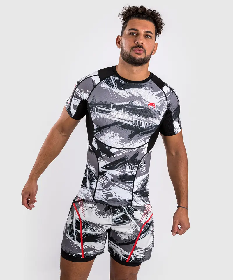 Rashguard à manches courtes Venum Electron 3.0 - Gris/Rouge
