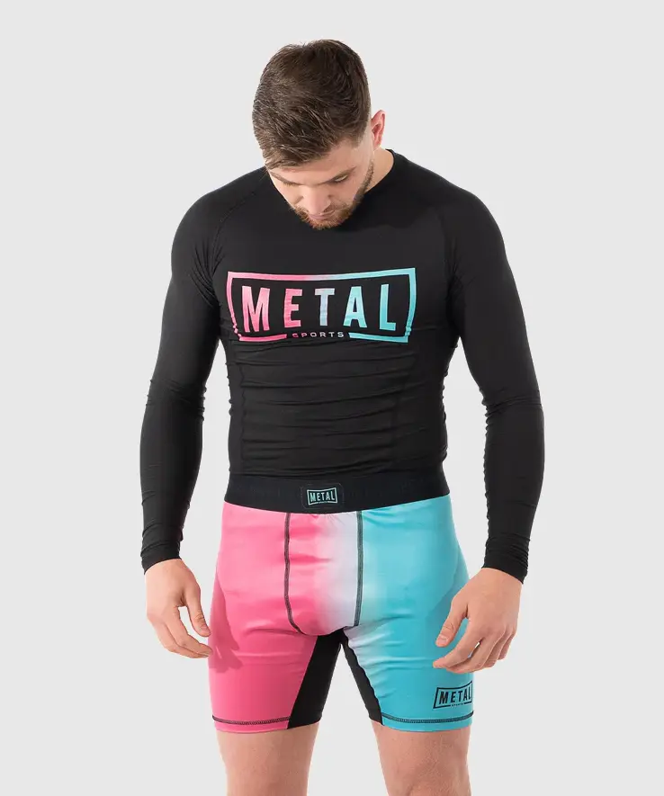 Rashguard À Manches Longues Metal Boxe Performance Miami - Rose/Bleu
