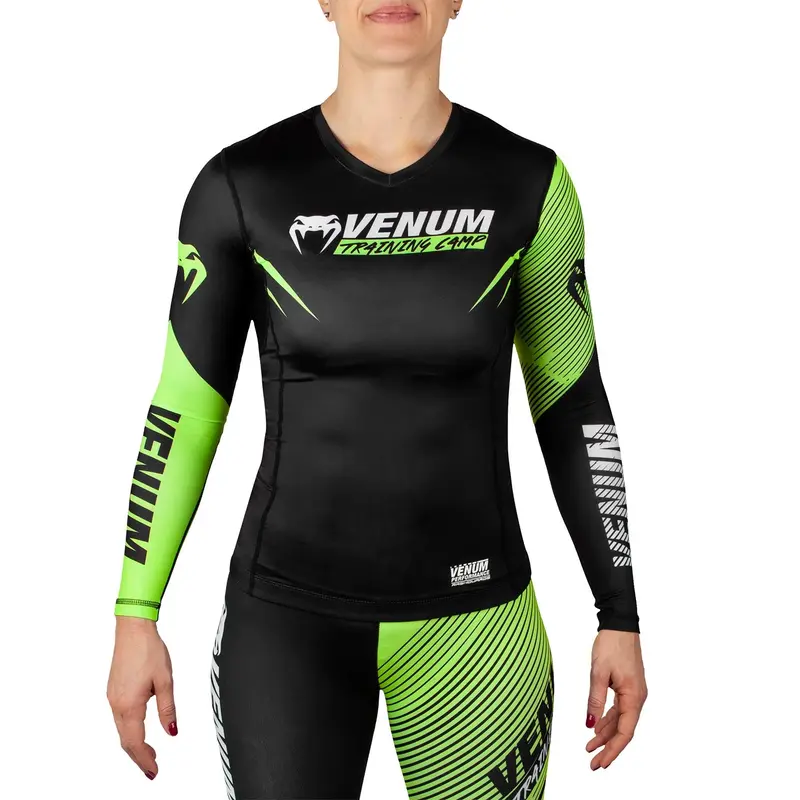 Rashguard Femme Venum Training Camp 2.0 - Manches Longues - Noir/Jaune Fluo