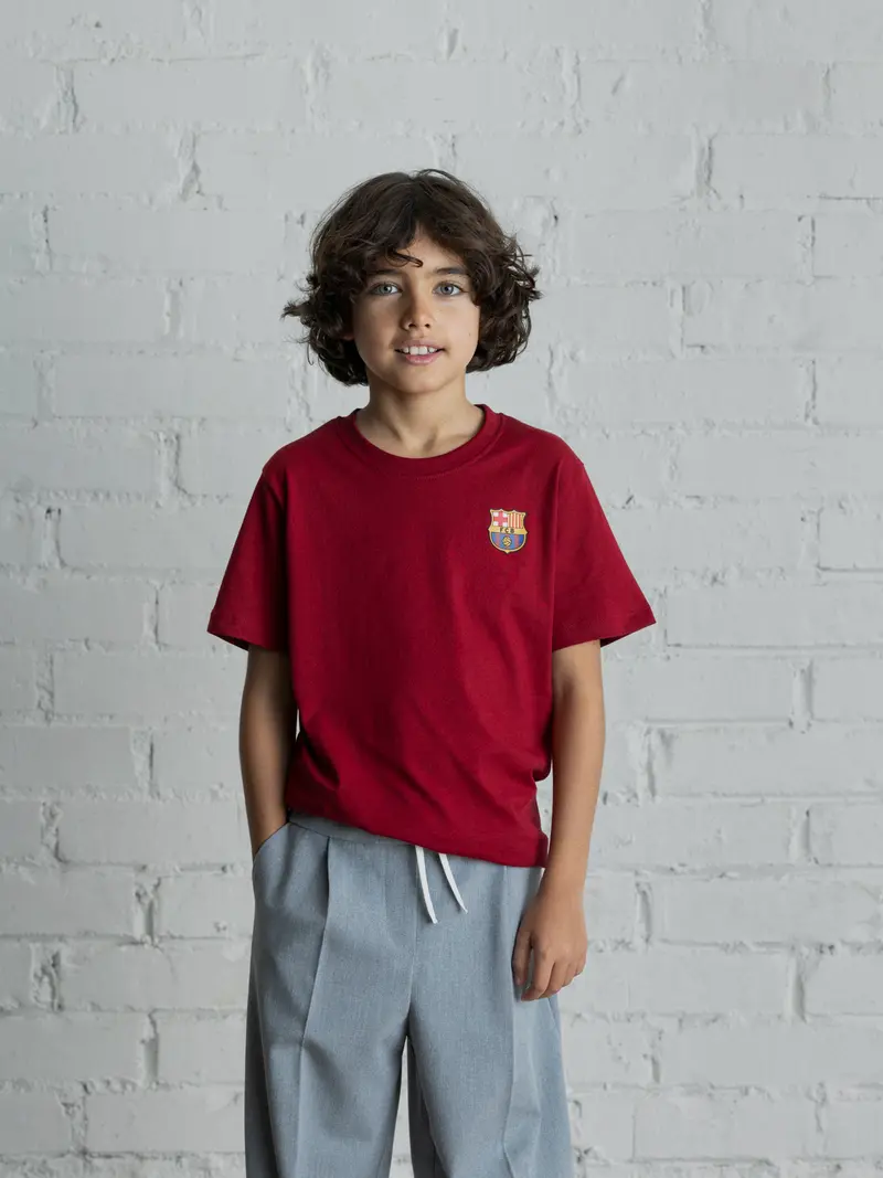 Red T-Shirt with Barça Crest - Junior