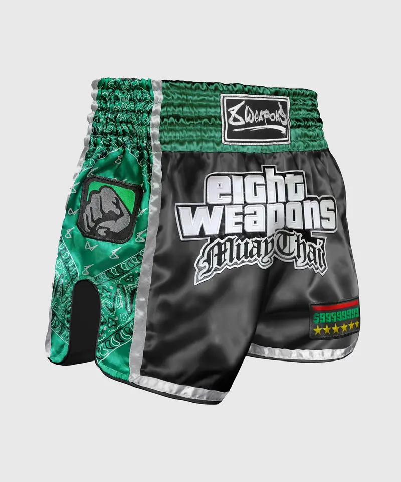 Short De Muay Thai 8 Weapons West Coast - Noir/Vert