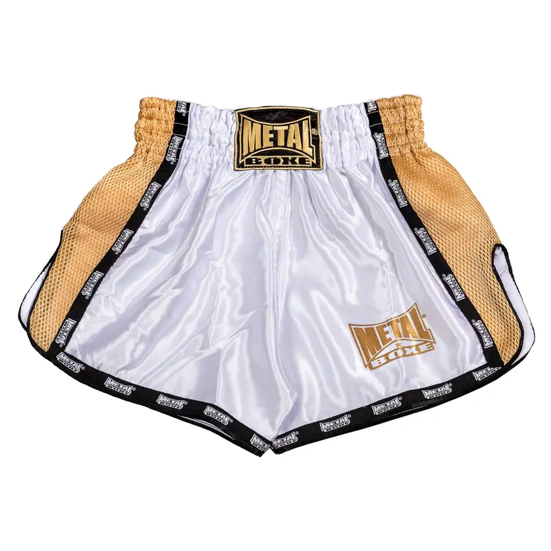 Short de Muay Thai Metal Boxe Extrême - Blanc/Doré