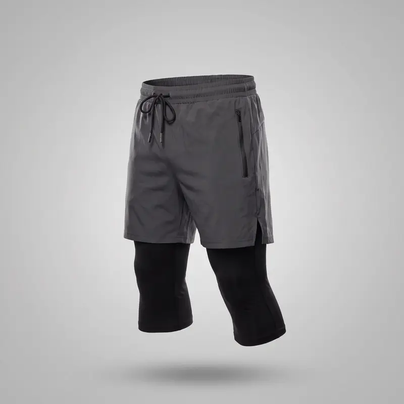 Short de Running 2-en-1 Homme avec Legging Intégré - Gris Foncé