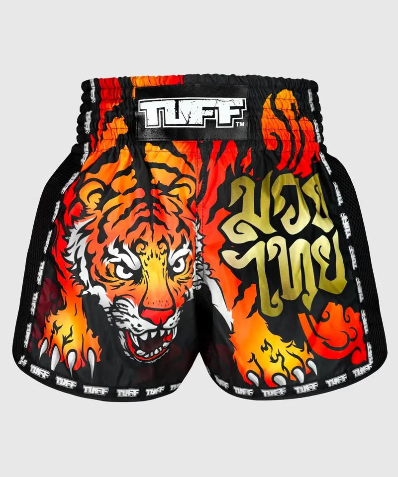 Short Muay Thai Tuff New Retro Orange Furious Tiger - Noir
