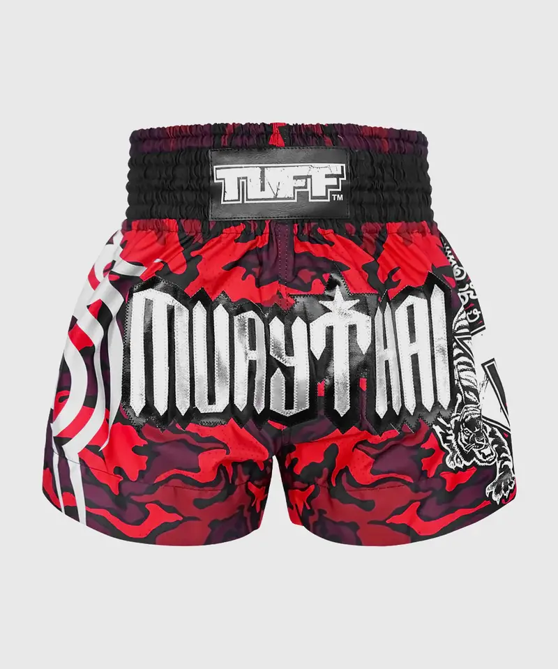 Short Muay Thai Tuff "Red Military Camouflage" - Rouge/Noir