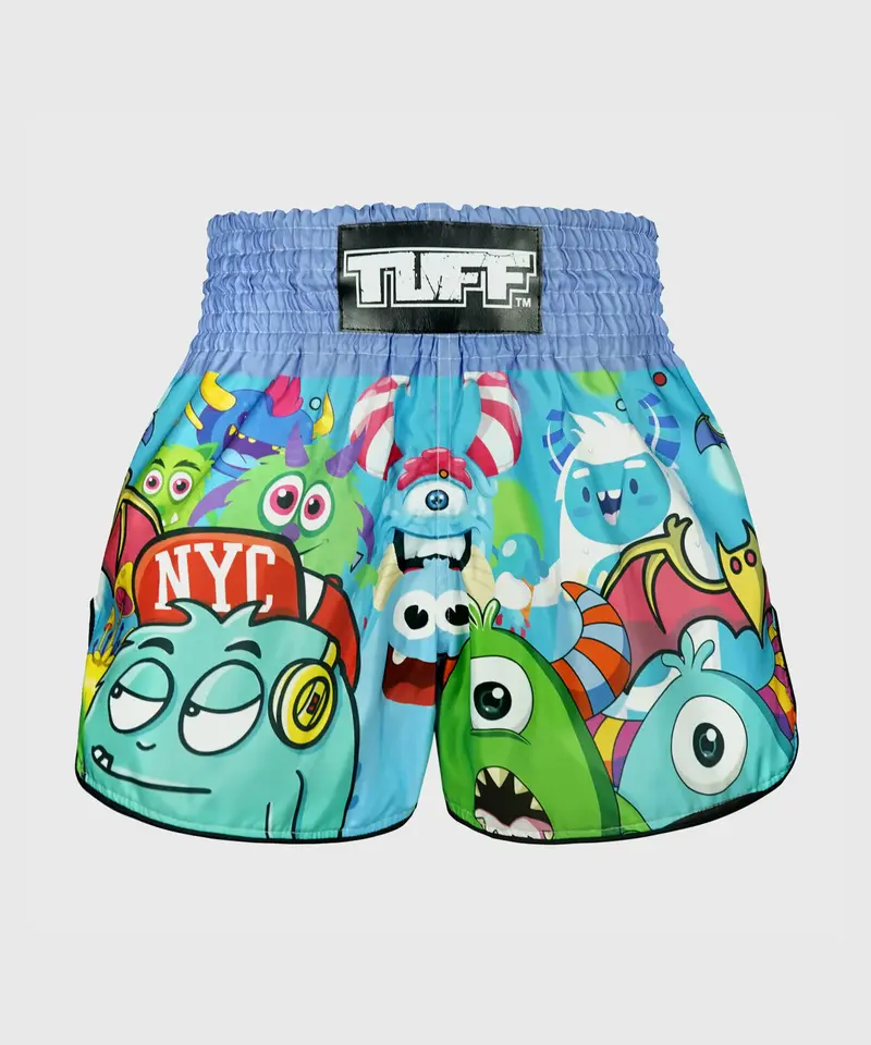 Short Muay Thai Tuff Retro Style "Party Monster" - Bleu