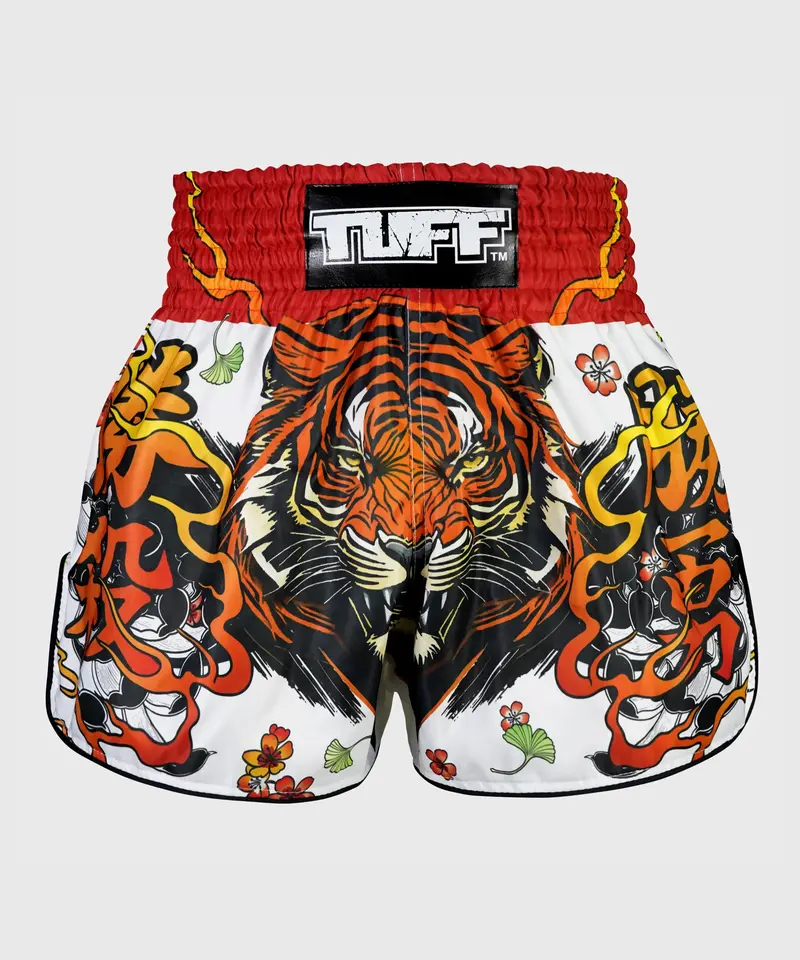 Short Muay Thai Tuff Retro Style "Tora Chikara" Power Of Tiger - Blanc