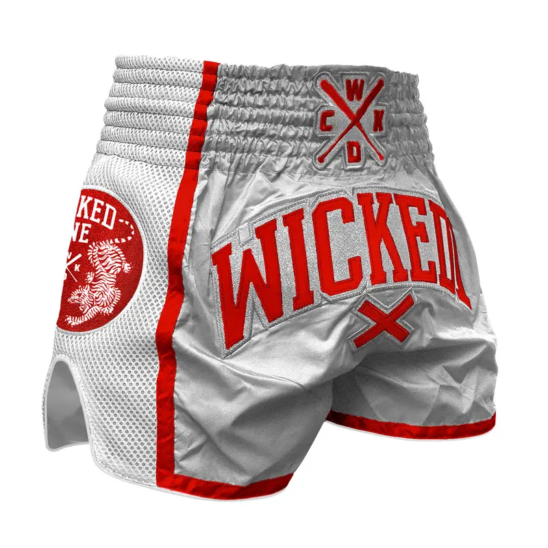 Short Muay Thaï Wicked One Silvery - Blanc/Rouge