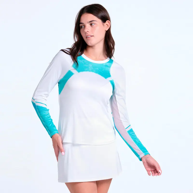 Sun Beat Haut manches longues Femmes - blanc, turquoise