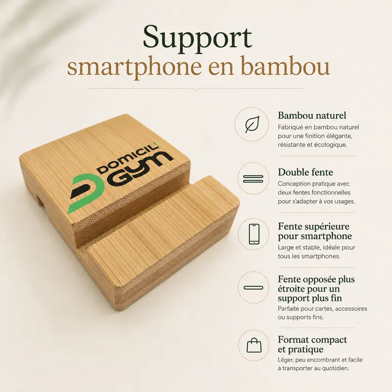 Support téléphone en bambou Domicil’Gym