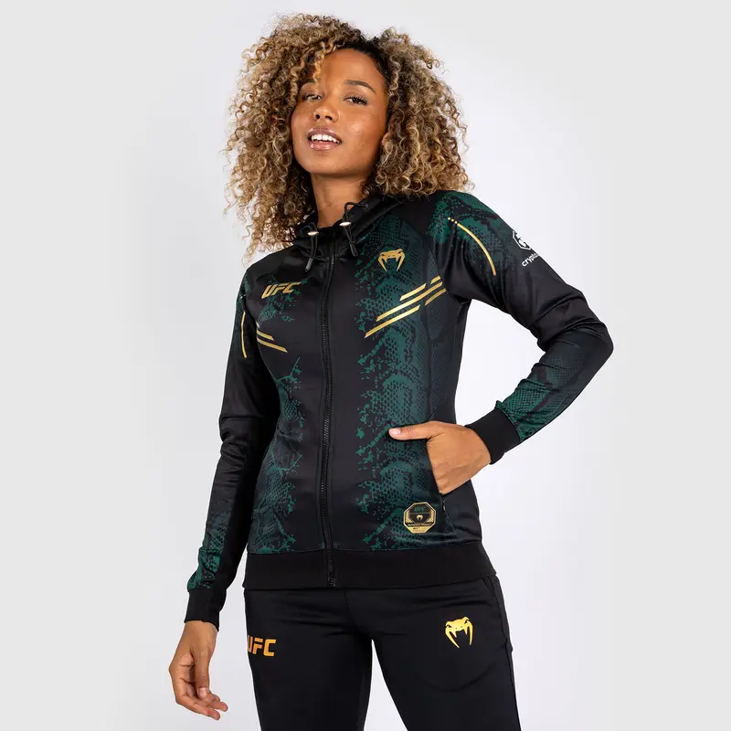 Sweat à capuche pour Femmes UFC Adrenaline by Venum Authentic Fight Night - Emerald Edition - Vert/Noir/Or