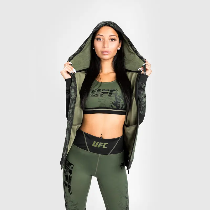 Sweatshirt Zippé Femme UFC Venum Authentic Fight Week - Kaki