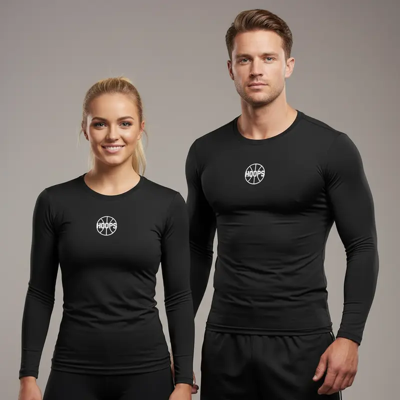 T-shirt de compression Basketball Hoops Manches Longues – Noir