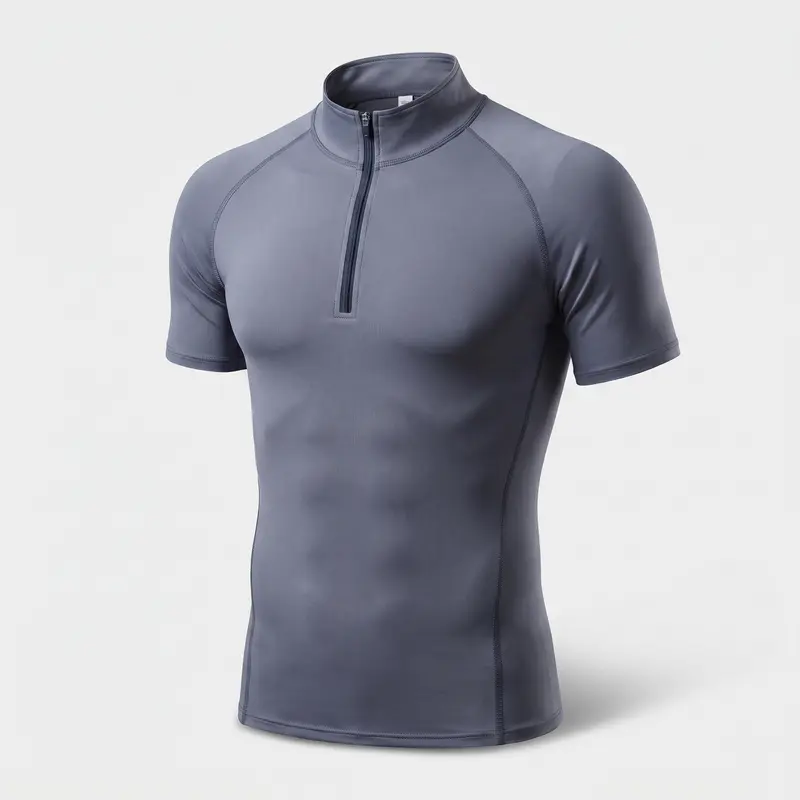 T-Shirt de Compression Homme Col Zippé - Manches Courtes