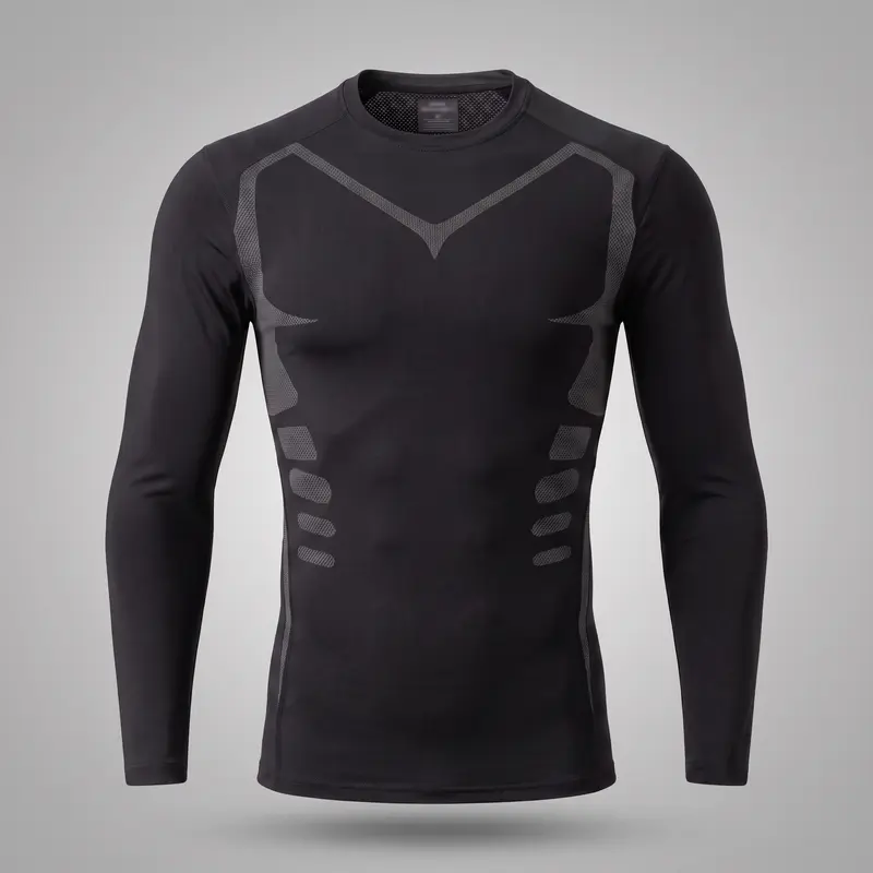 T-Shirt de Compression Manches Longues Homme - Noir & Gris