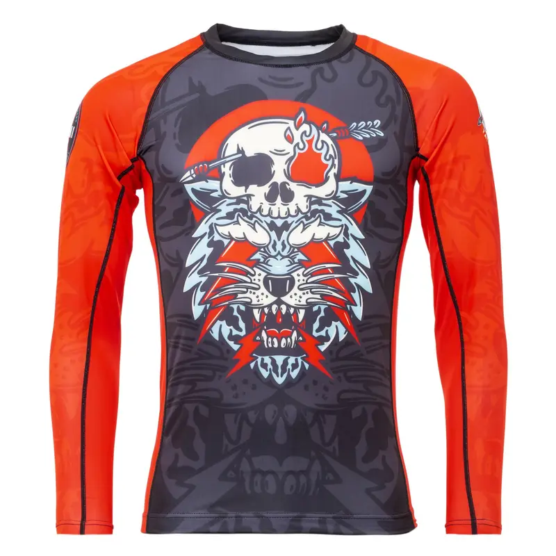 T-Shirt de Compression Recyclé Eco Tech Tatami Fightwear Head Hunter - Manches Longues - Noir/Rouge