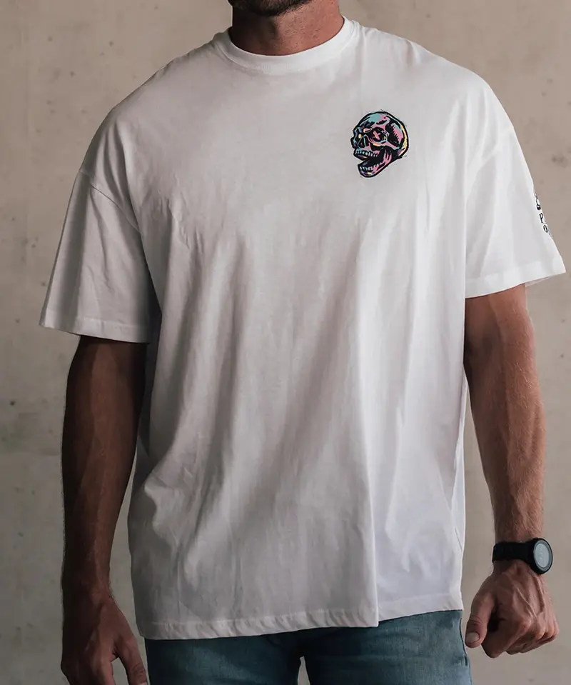 T-Shirt Oversize Pride Or Die Funky Skull - Blanc